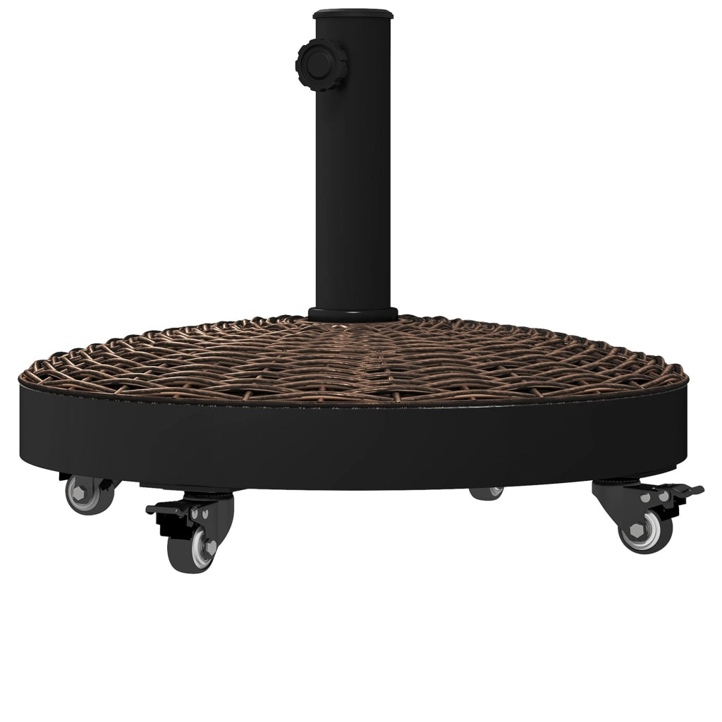 Base per Ombrellone Rotonda Ø52x41 cm 4 Ruote con Freni in Acciaio e Resina Bronzo e Nero