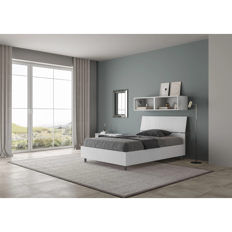 Letto 1 piazza e mezza 120x190 cm testata inclinata Demas - Senza rete,Bianco Frassino