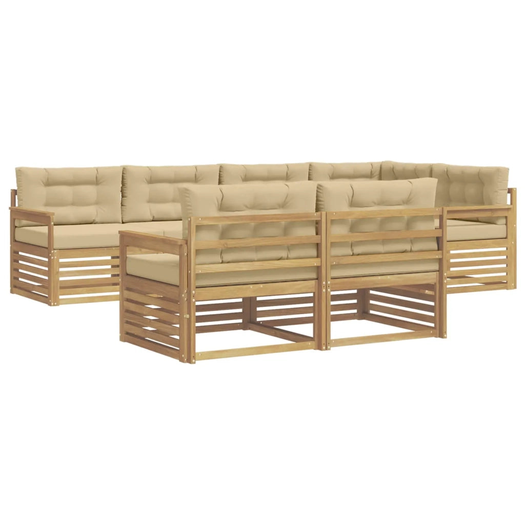 Set di divani da esterno 7 pcs Bianco e Beige Poliestere