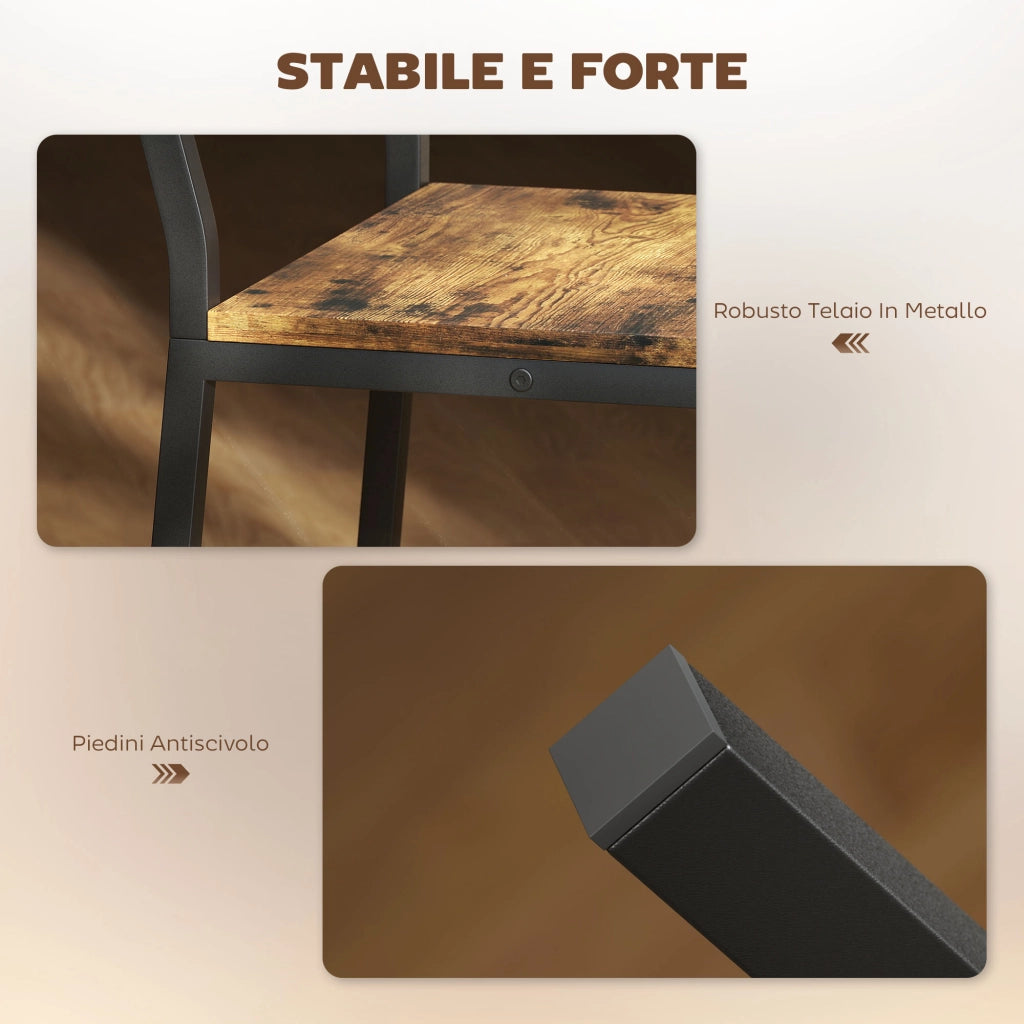 Set 2 Sgabelli da Bar in Stile Industriale con Schienale e Poggiapiedi 43,2x50,5x97,8 cm in Metallo e MDF Marrone
