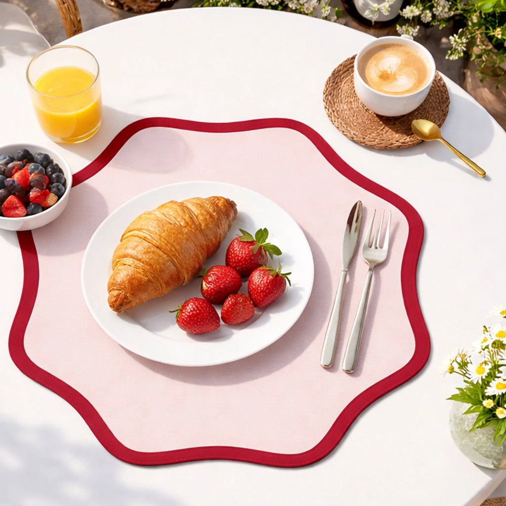 Hati, Tovaglietta Americana set da 2, Bordo Ondulato, Coppia Bicolore Made in Italy, 40x40 cm Rosso