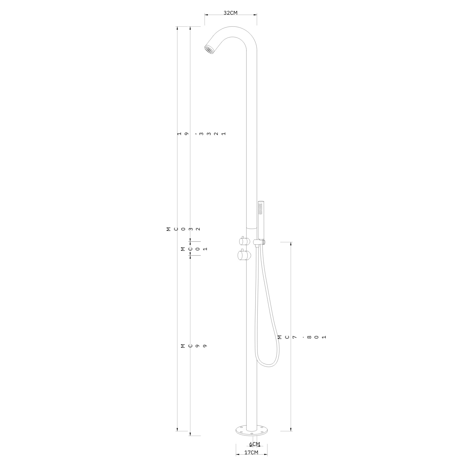 Colonna doccia da esterno leccio a pavimento inox spazzolato acqua calda fredda *** finitura- spazzolato, confezione 1
