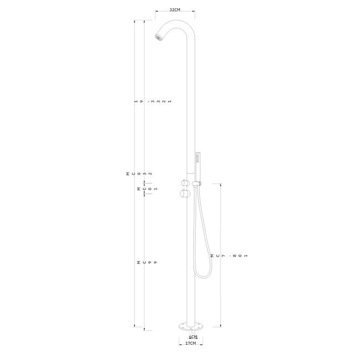 Colonna doccia da esterno leccio a pavimento inox spazzolato acqua calda fredda *** finitura- spazzolato, confezione 1