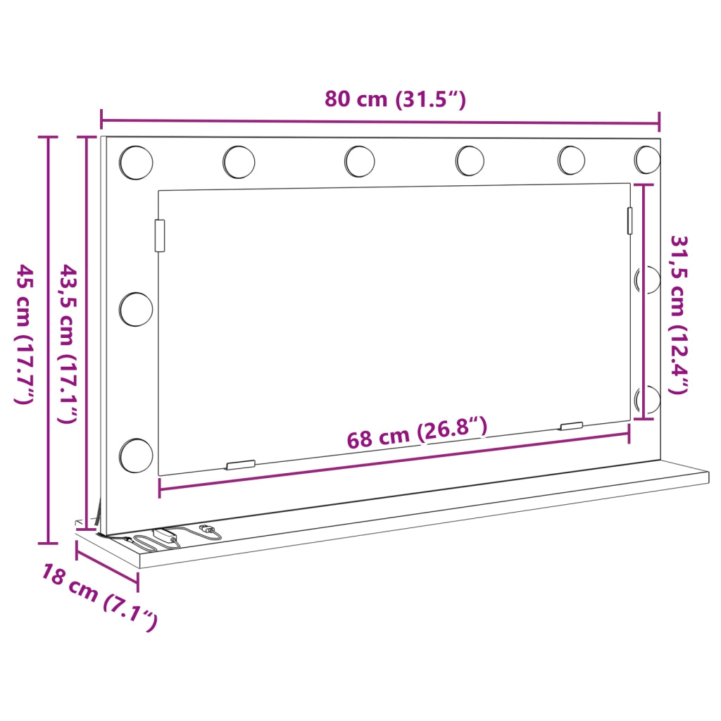 Specchio da Toeletta Grigio cemento Cemento 80 x 45 x 18 cm