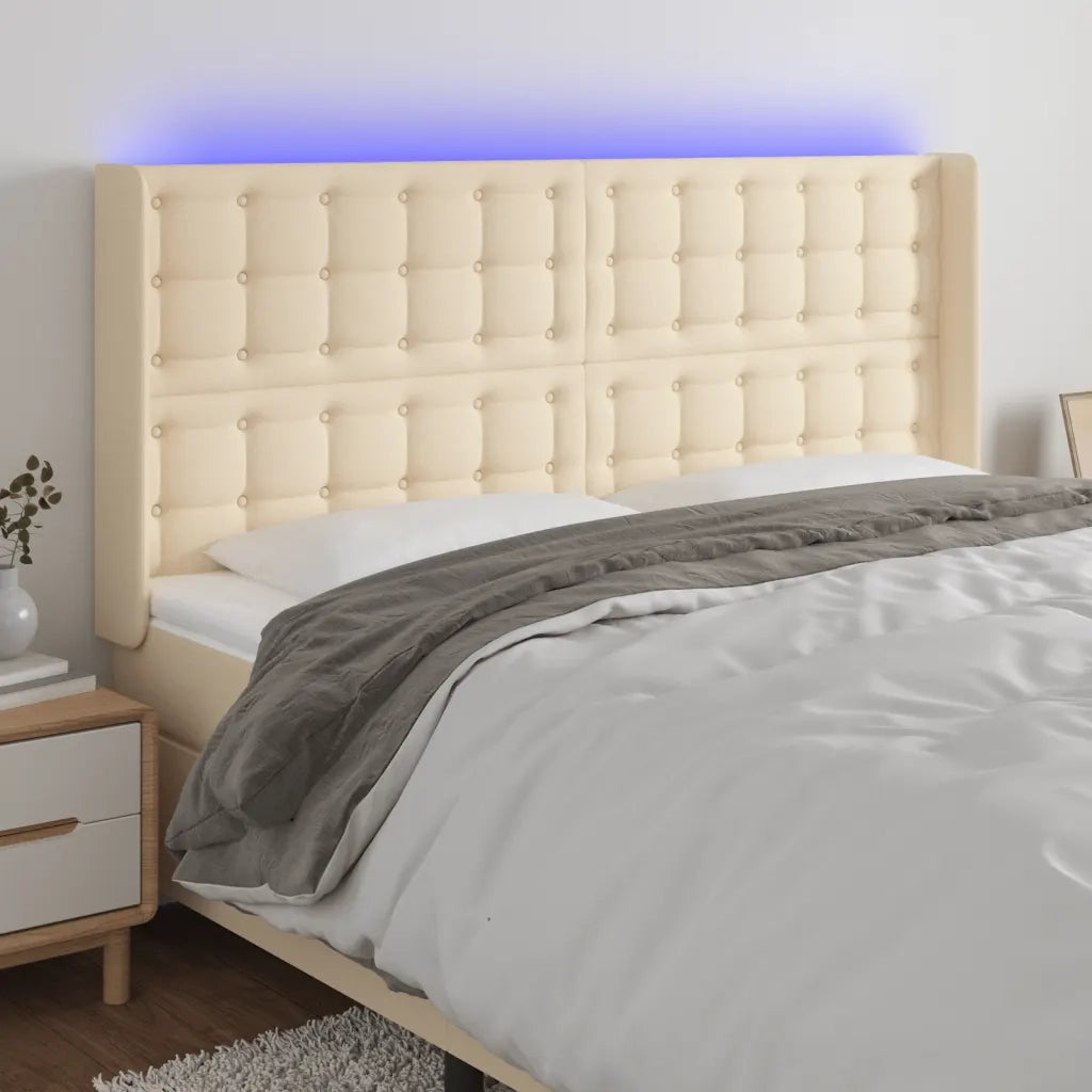 Testiera a LED-Testata con LED Crema 203x23x118/128 cm in Tessuto 404489