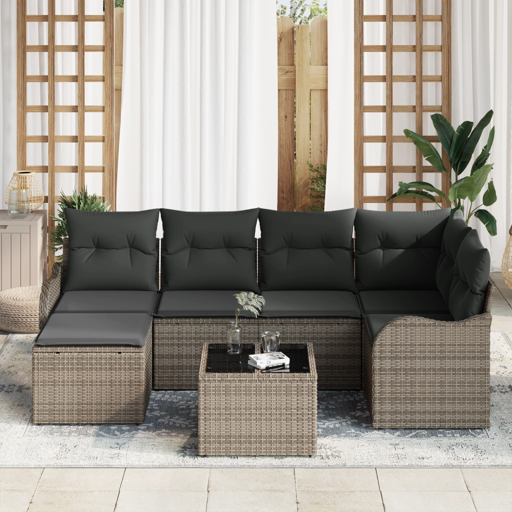 Set di Divani da Giardino 6 Pezzi con Cuscini Rattan Policarbonato Nero
