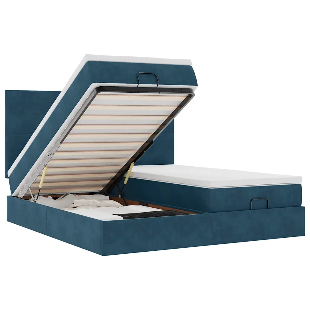 Pouf Letto con Materassi e LED Blu Scuro 200x200cm Velluto 3314613