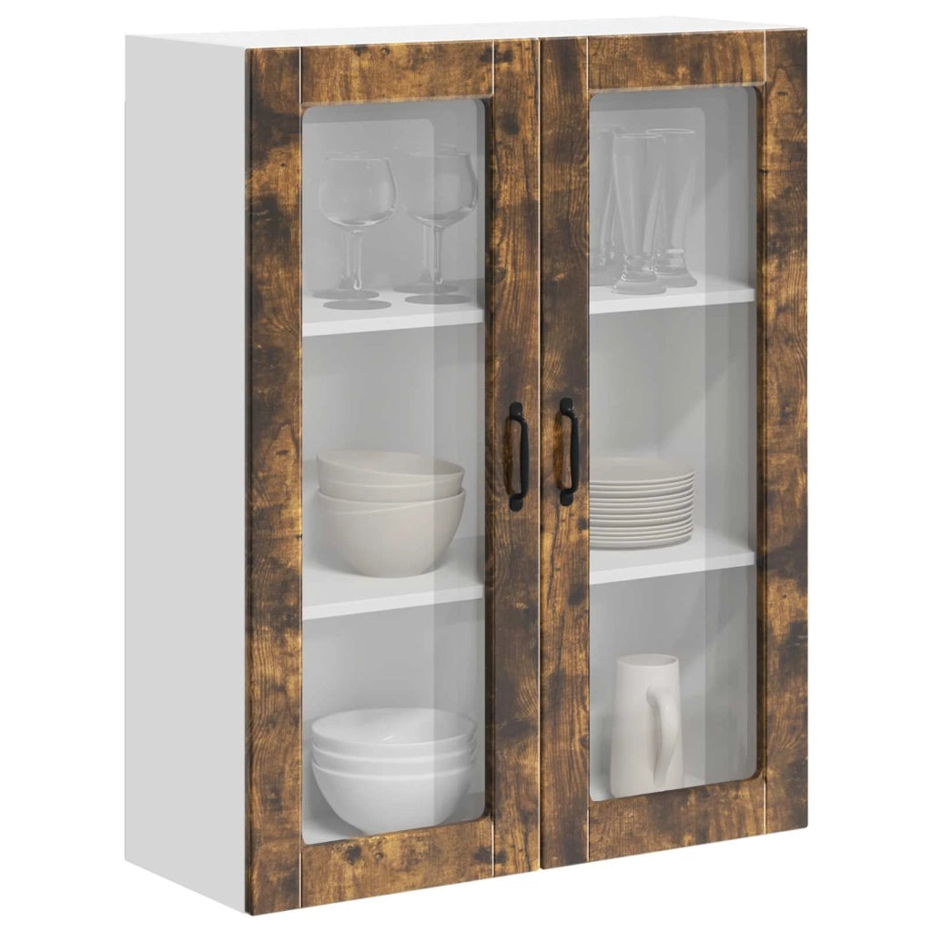 Pensile da cucina | Mobile in vetro da parete LUCCA Rovere Fumo 80 x 31 x 100 cm