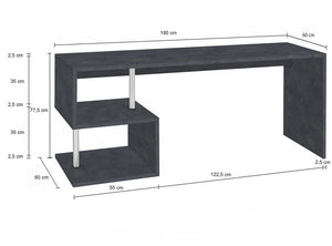 Scrivania con 2 Ripiani 180x60x77,5 cm Esse Ardesia