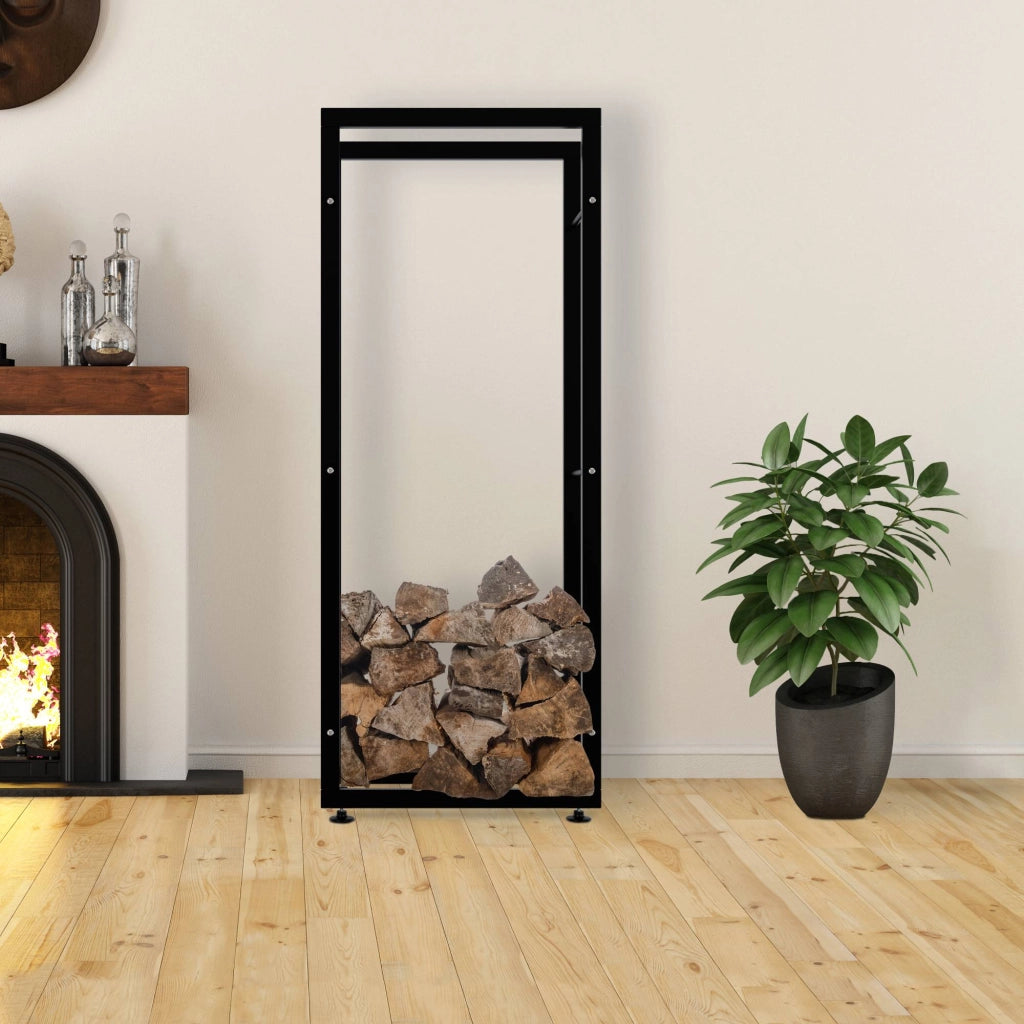 Esclusivo portalegna KERI V2 in metallo nero,25x60x150 cm