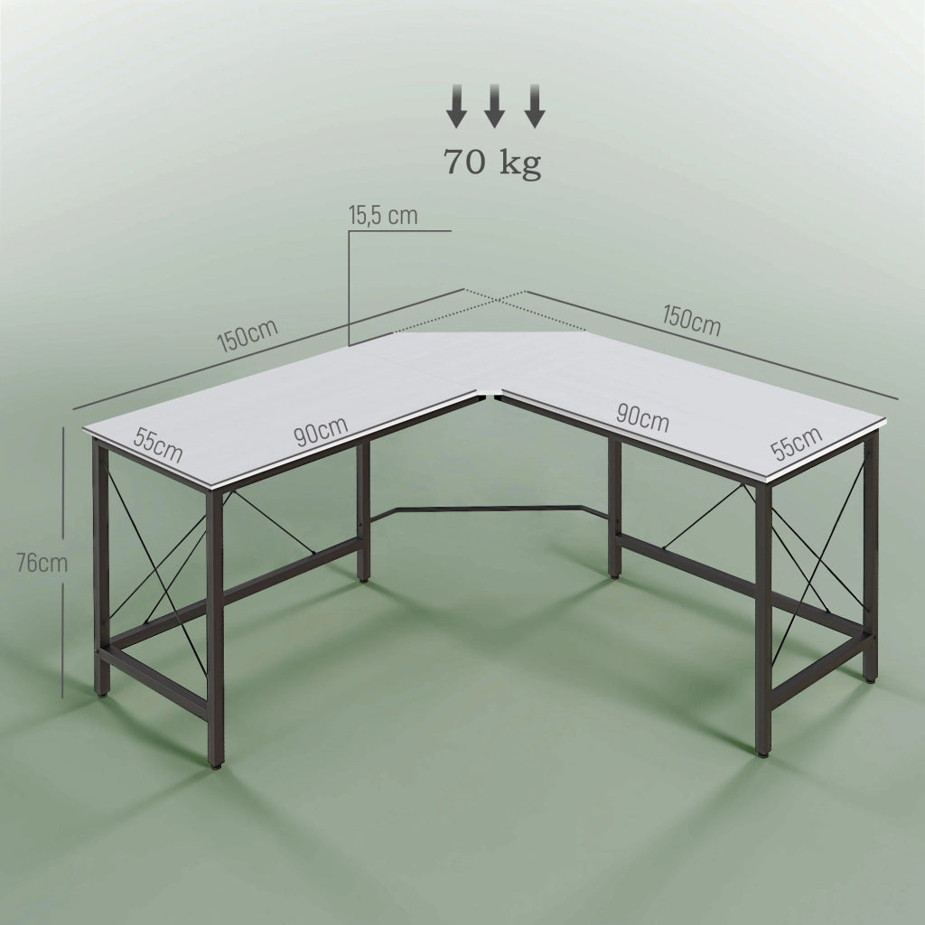 Scrivania Angolare Moderna con Struttura Metallo ¨C Zephmum ¨C Bianco 150x150x76 cm