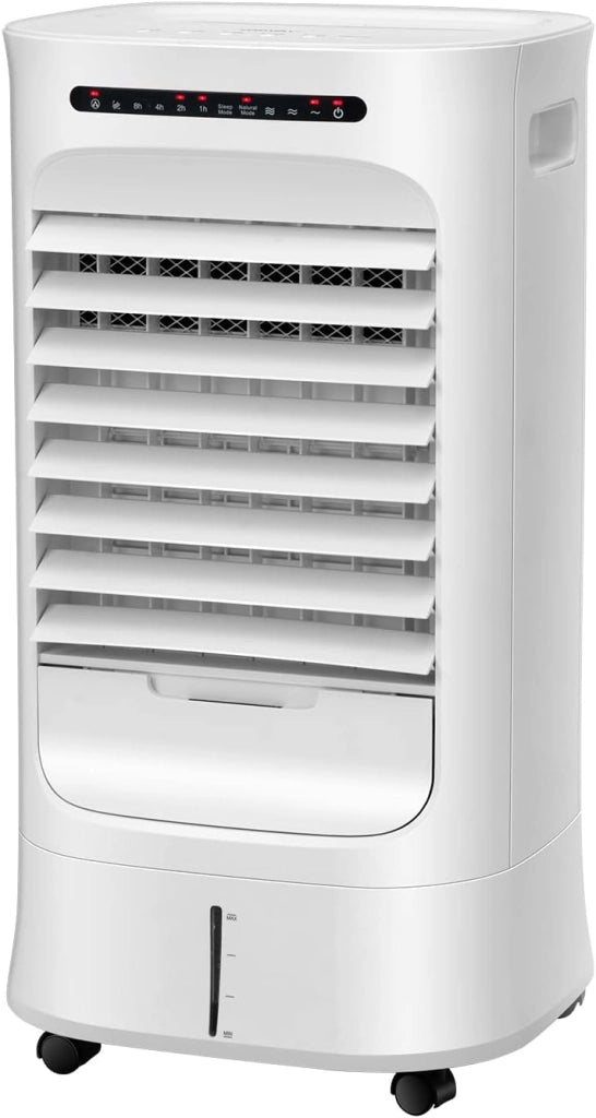 Condizionatore Portatile 4 in 1, Con Raffreddamento, Ventola, Umidificazione, Purificazione, Serbatoio dell’acqua di 10 L, 15H Timer, Con Telecomando e Ruote