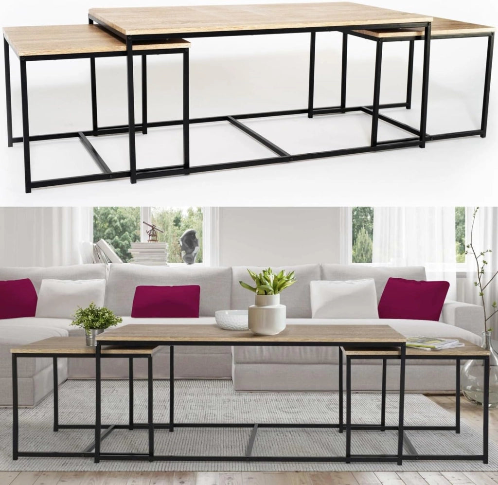Set di 3 tavolini bassi 113 cm con design industriale DETROIT