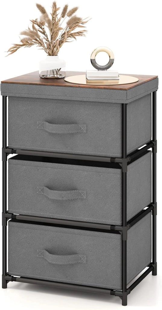 Cassettiera in Tessuto, Mobile con 3 Cassetti e Struttura Robusta in Metallo, Armadio per Camera da Letto, Soggiorno, Ingresso, 40 x 30 x 62 cm (Grigio)