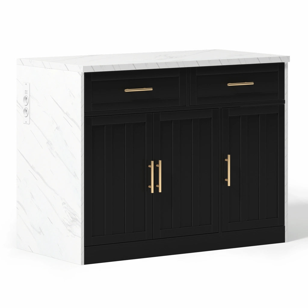 Isola da cucina 120x60x91 cm con bar, prese elettriche, USB e ripiani regolabili