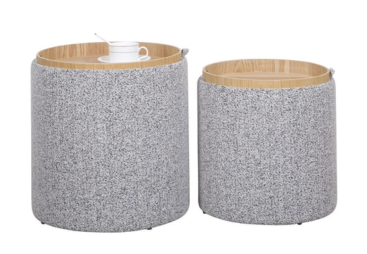 Set 2 Pouf con Contenitore  in Poliestere Sasha Grigio Chiaro