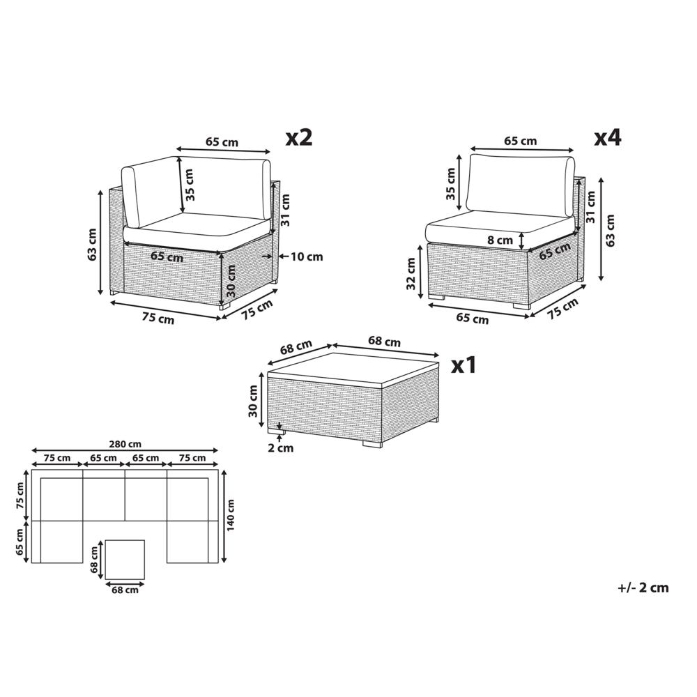 Set salotto da esterno marrone finto rattan bianco cuscini divano angolare modulare per 6 persone tavolino moderno set da giardino