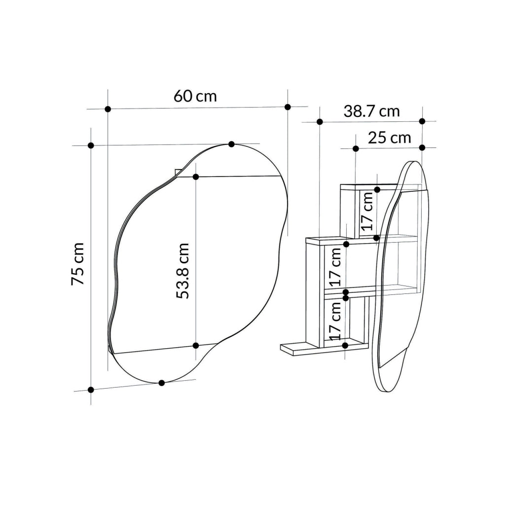 Asterisco, Specchio Materiale Struttura in Vetro, 60x75h cm Grigio