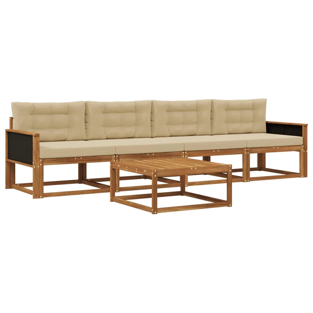Set di divani da esterno con cuscino 5 pcs Naturale e Beige 3382316