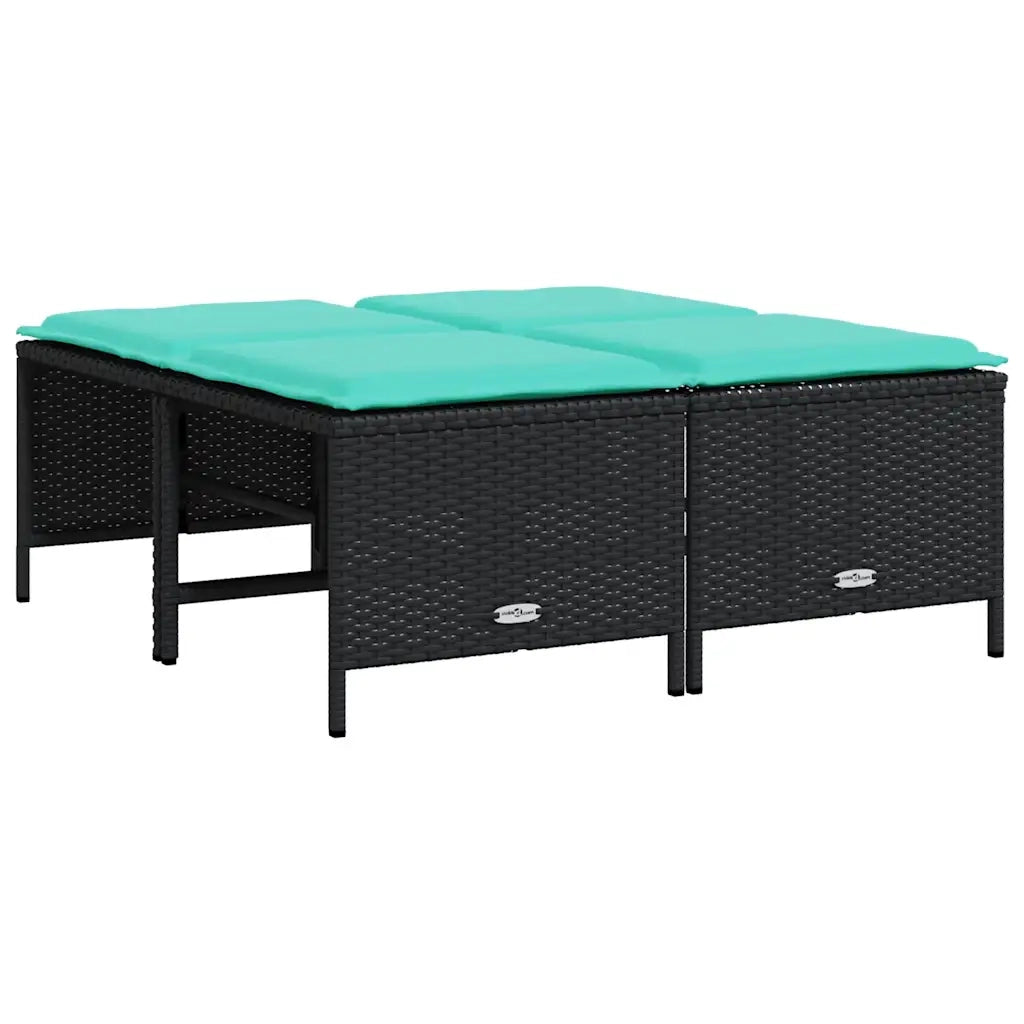 Sgabelli da giardino con Cuscini 4 pz in Polyrattan Nero 368370