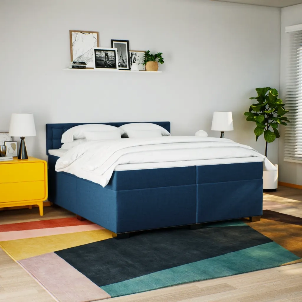 Giroletto a Molle con Materasso Blu 200x200 cm in Tessuto 3286015