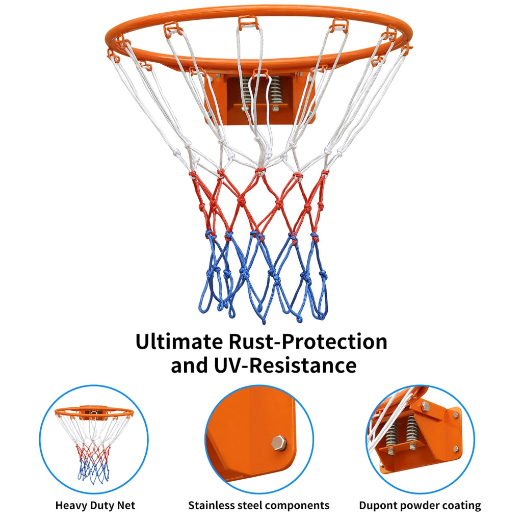 Area giochi cerchio da basket con doppia molla e rete in ferro e nylon arancione 45 cm per uso interno ed esterno