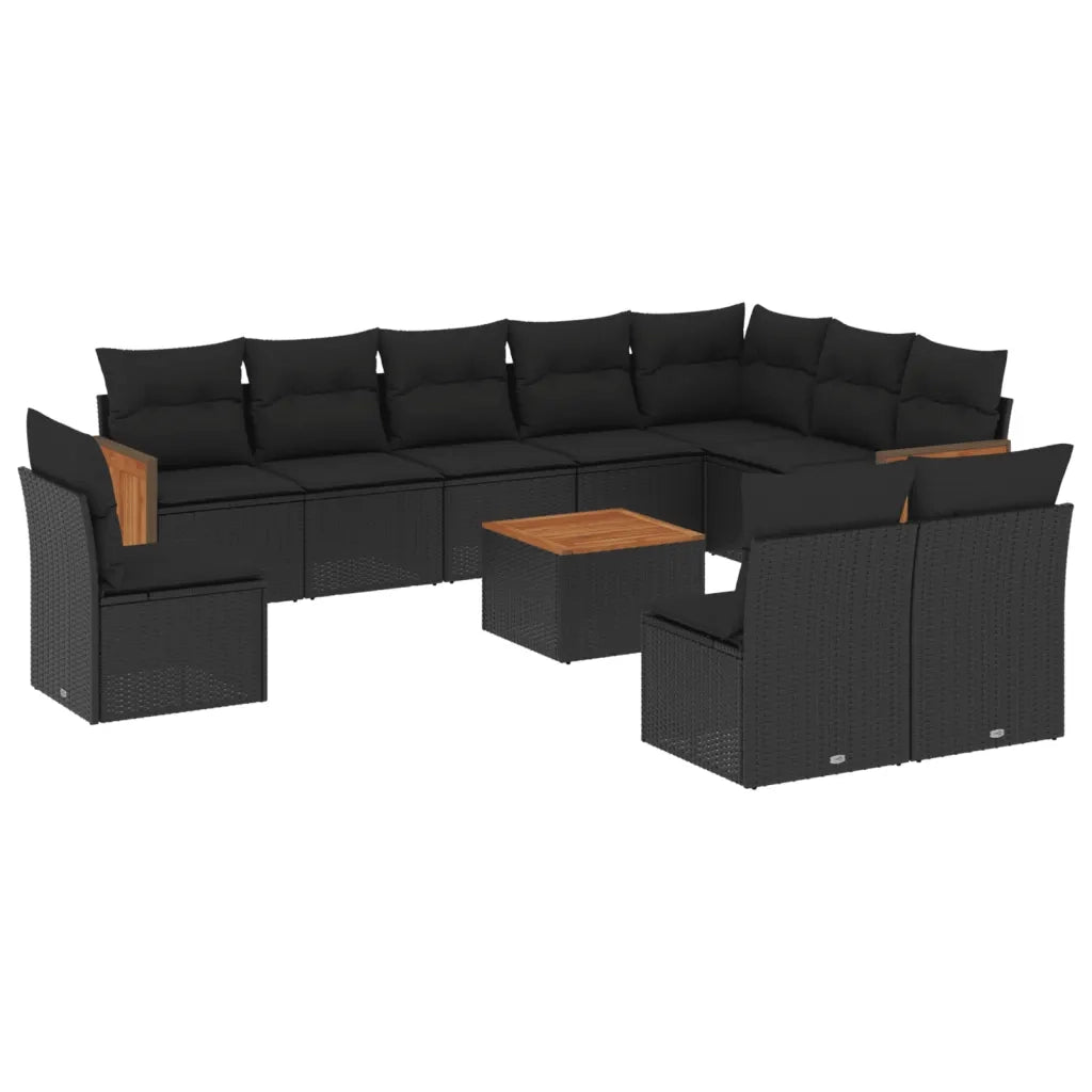 Set Divani da Giardino 11 pz con Cuscini in Polyrattan Nero 3227756