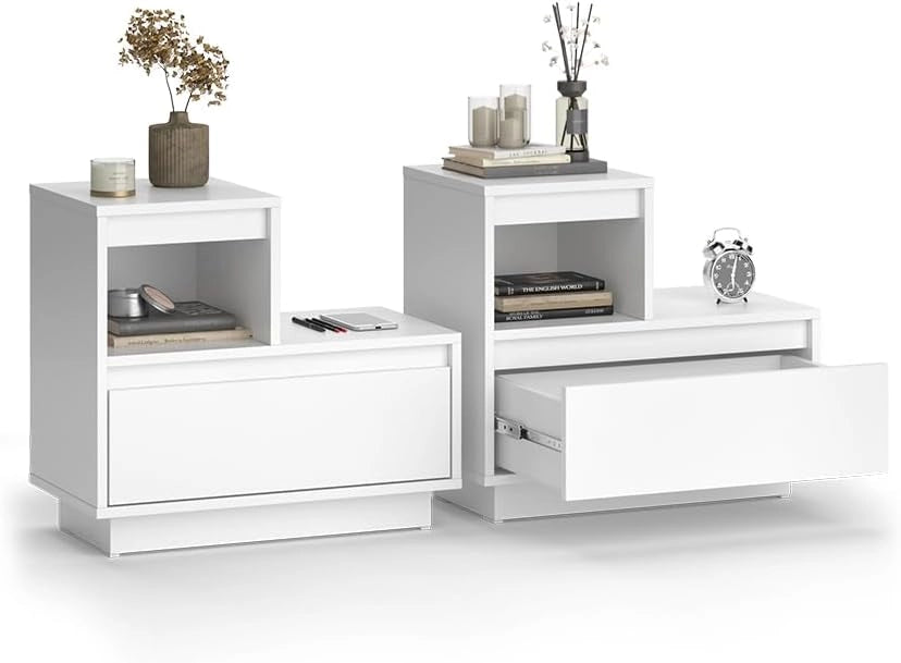Comodino Tina, Bianco, 59.4 x 53.2 cm Set di 2