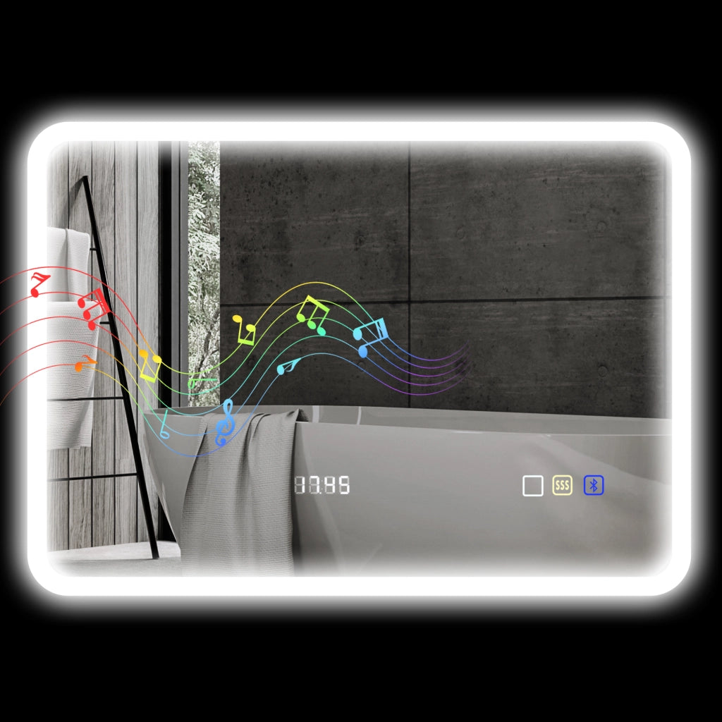 Specchio da Bagno con LED e Bluetooth ¨C zephmum ¨C 70x50 cm, Bianco, 3 Colori, Antivaho