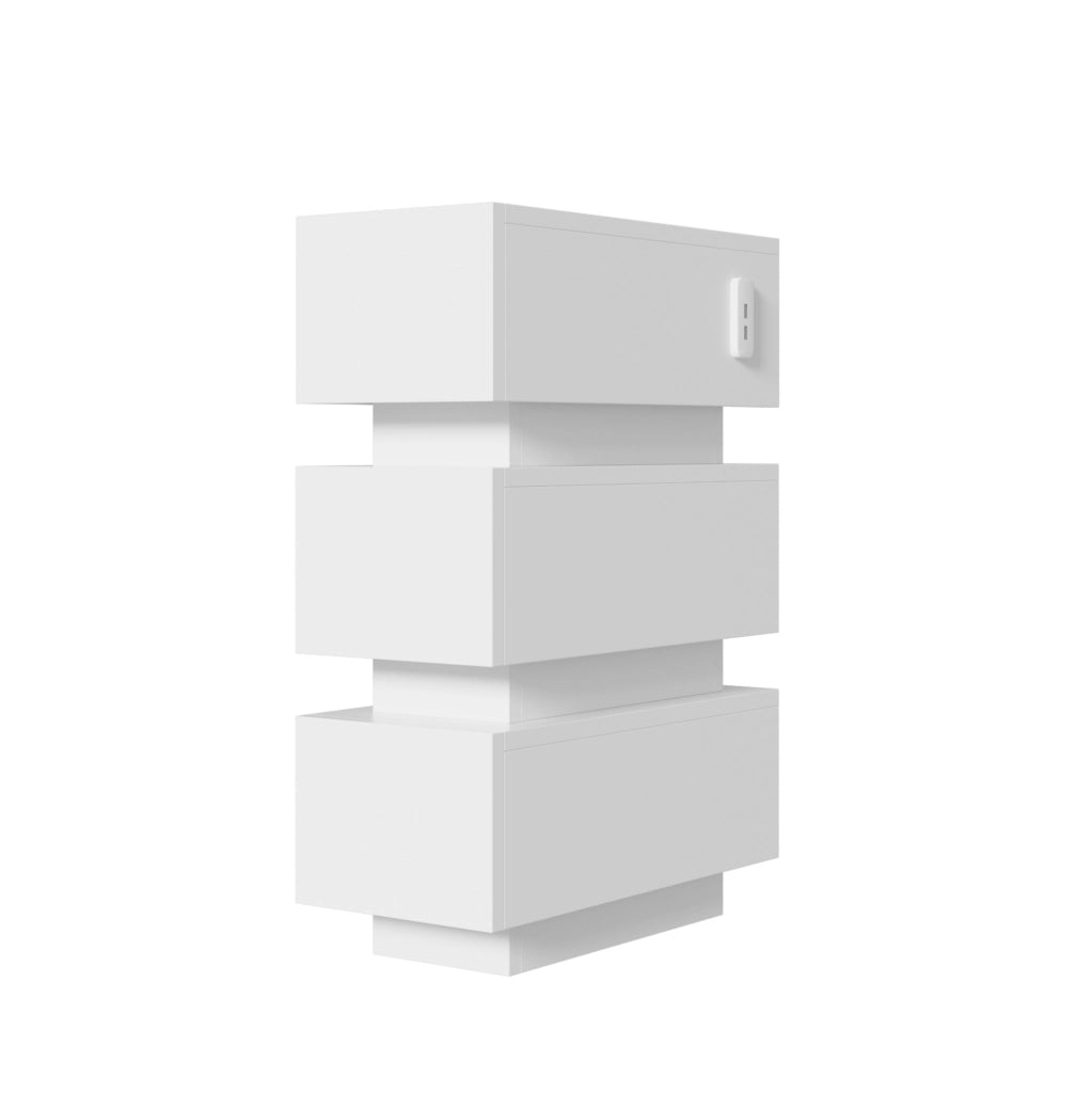Set di 2 comodini stretti con 3 cassetti; USB e Type-C; LED; 20x40x59;5 cm; bianco