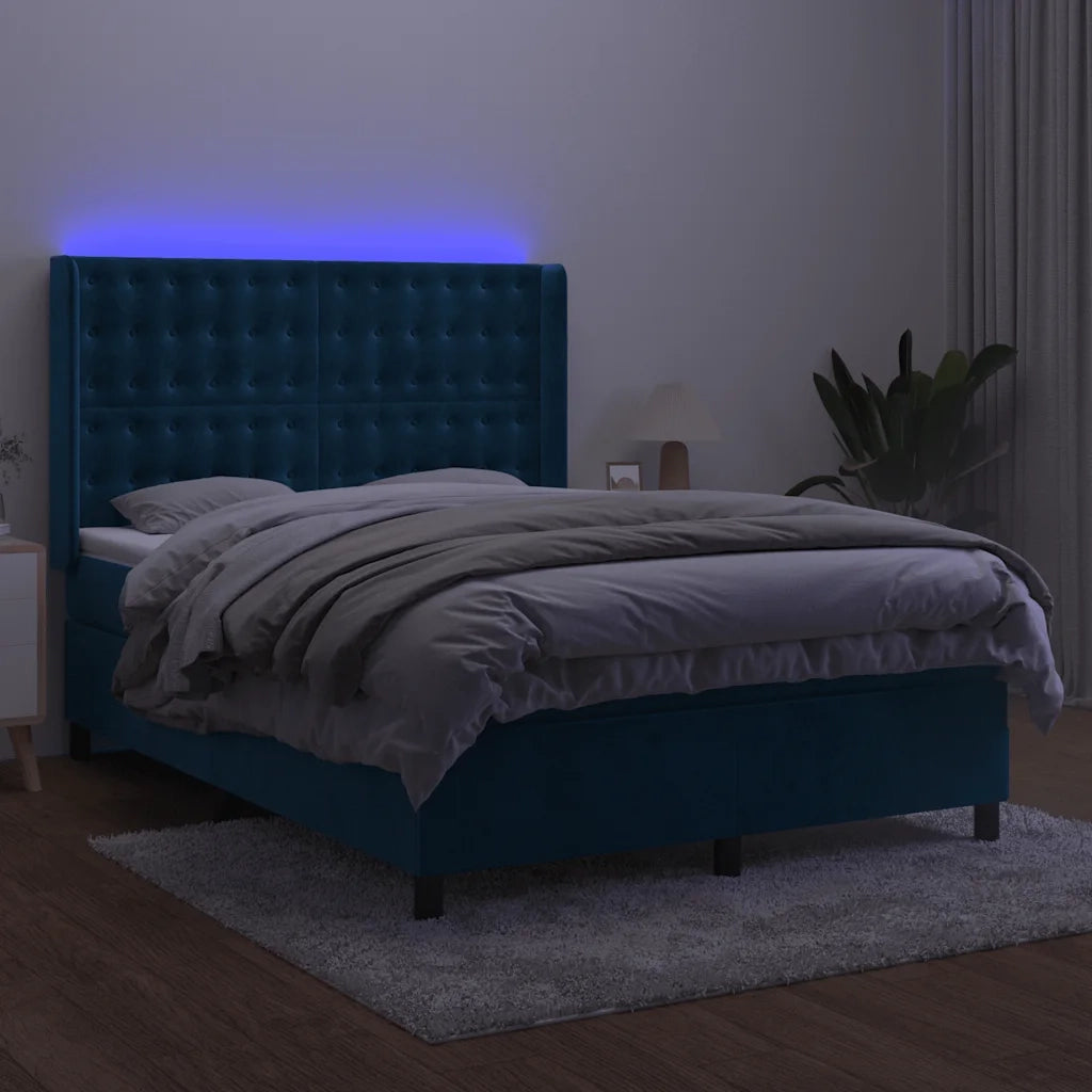 Letto a Molle con Materasso e LED Blu Scuro 140x190 cm 3139803