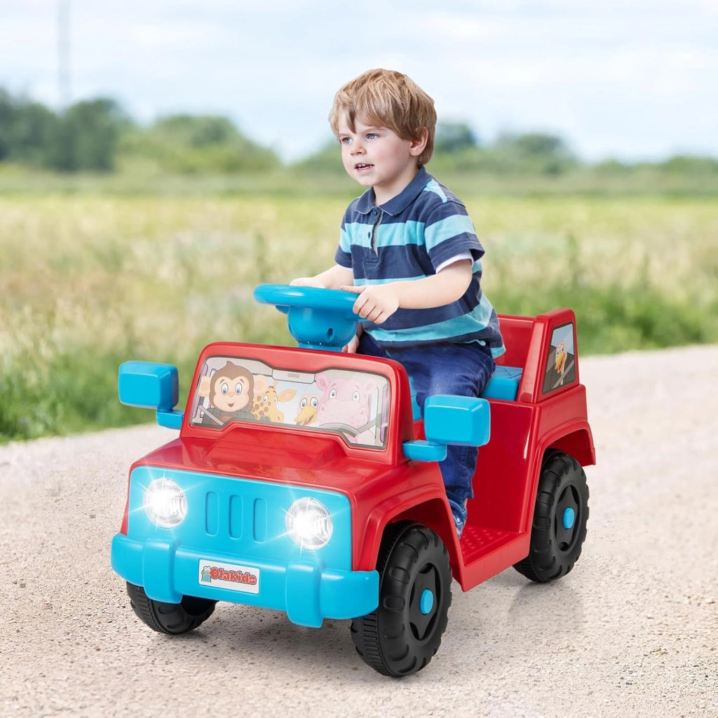 6V Macchina Elettrica per Bambini, Auto Elettrica Cavalcabile con Sonori Portabicchiere, Vano Portaoggetti, Luci LED, 18 Mesi + (Rosso)