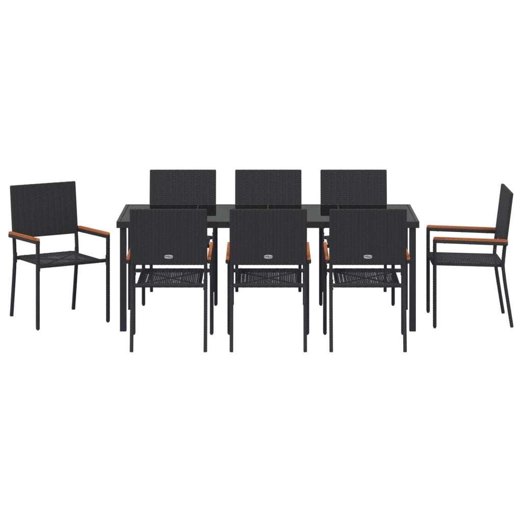 Set da Pranzo Giardino 9 Pezzi Nero Polyrattan