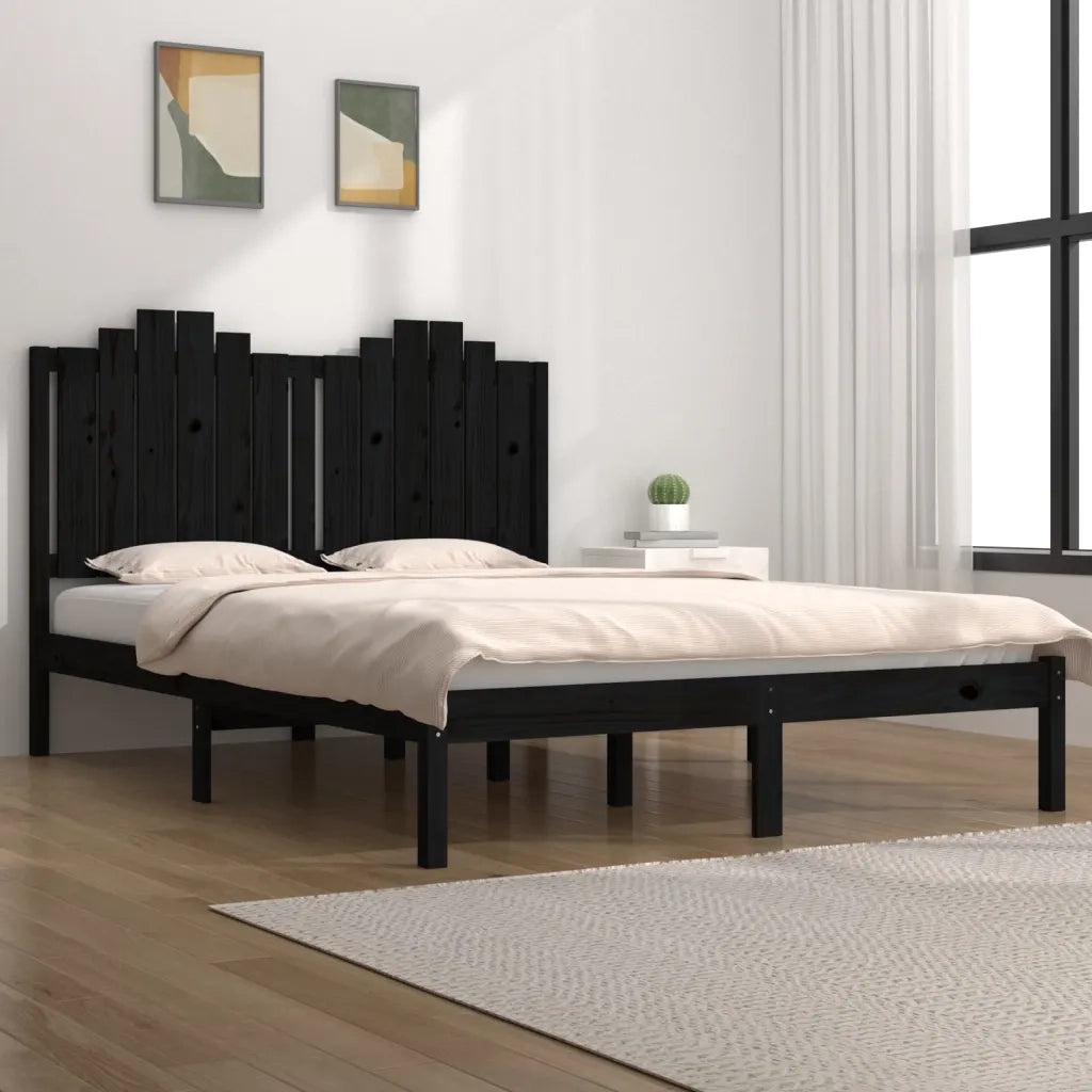 Giroletto-Struttura Letto Nero in Legno Massello di Pino 140x190 cm 380282