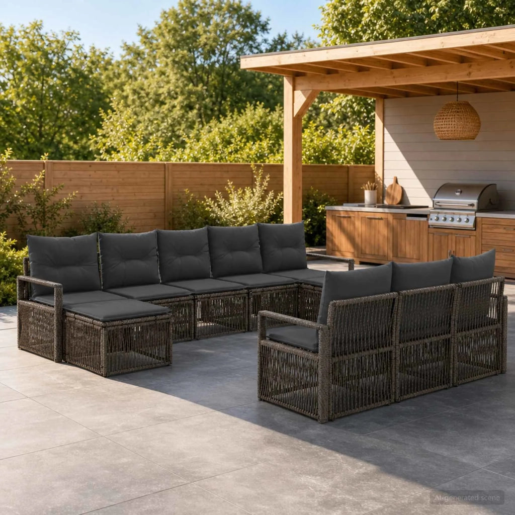 Set Divano da Giardino 10 pz Grigio polyrattan 3435845