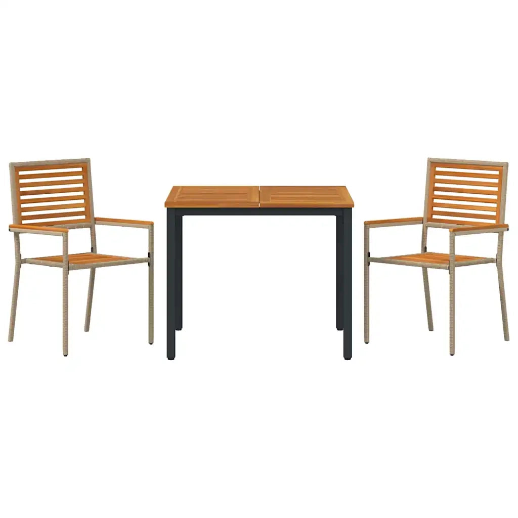 Set da Pranzo per Giardino 3 pcs Beige e Marrone polyrattan