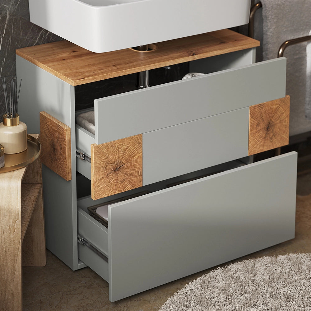 Vicco Mobile sottolavabo per bagno Grigio/Artisan 70 x 64.5 cm con 2 cassetti