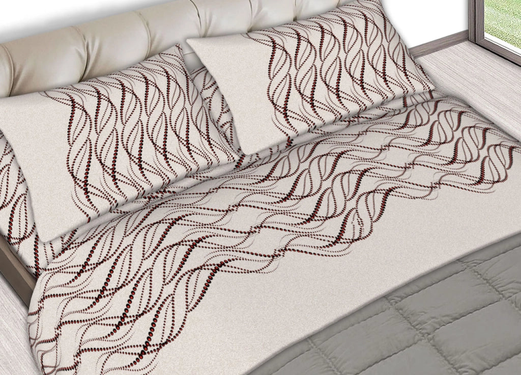 Completo Lenzuola Letto In 100% Cotone Made In Italy Disegni Assortiti C.N - 2 Piazze - Perla Rosso