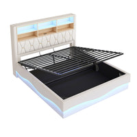 Letto-Xylo-180x200 cm-LED app, USB, metallo, lino beige