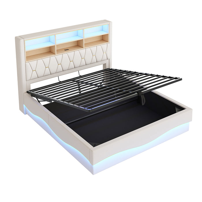 Letto-Xylo-180x200 cm-LED app, USB, metallo, lino beige