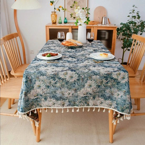 Tavolo quadrato impermeabile in cotone e lino, 140 x 180 cm, con asciugamani, tovagliato quadrato elegante per decorazione in cucina. - Quadro a olio con frange - 140*180cm