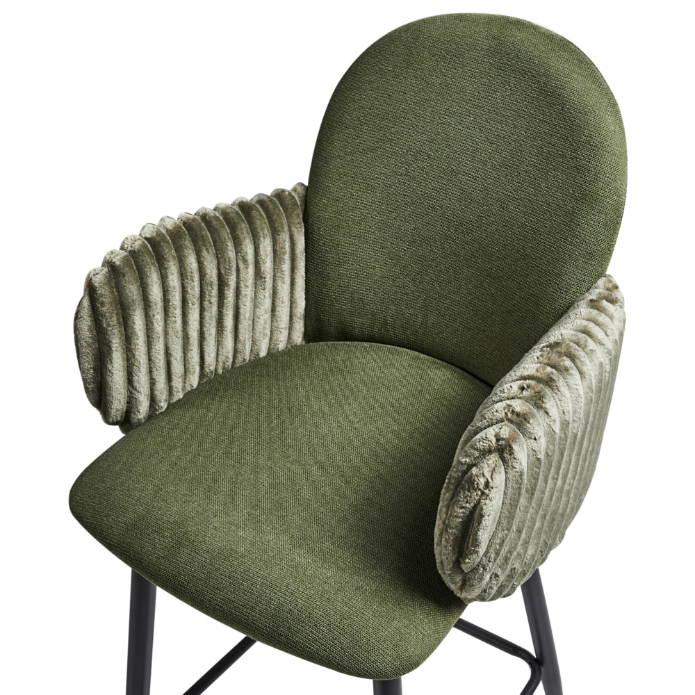 Set di 2 sedie da pranzo in tessuto verde stile retrò seduta rotonda