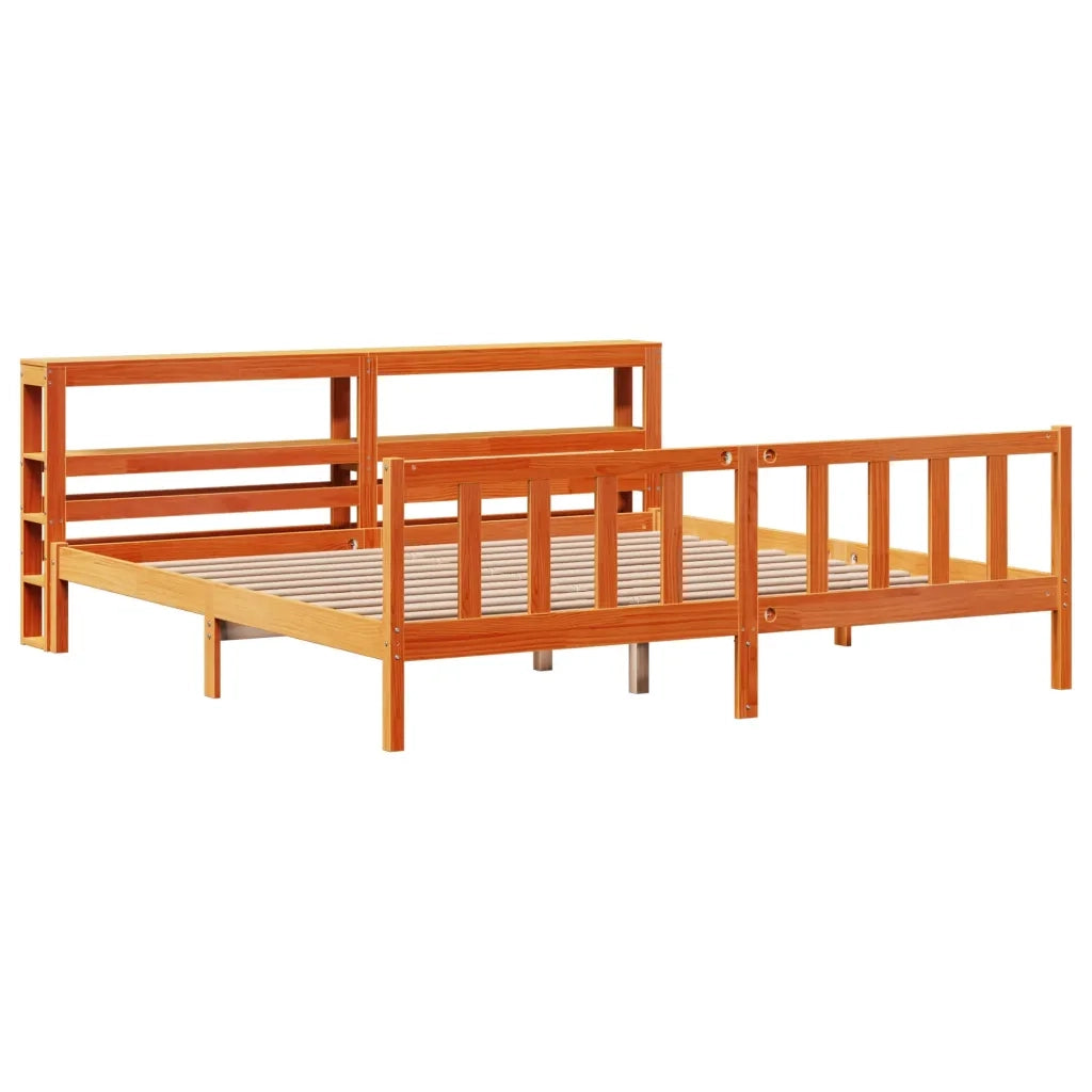 Giroletto con Testiera-Struttura Letto con testiera Marrone Cera 200x200 cm Massello Pino 442190