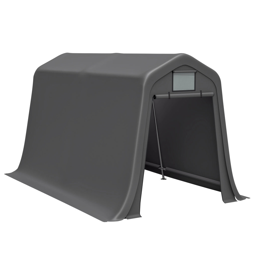 Tenda Garage 366x213x225 cm Grigio Scuro con Telo PE 170 g/m², Tetto a Due Falde e Porta Avvolgibile