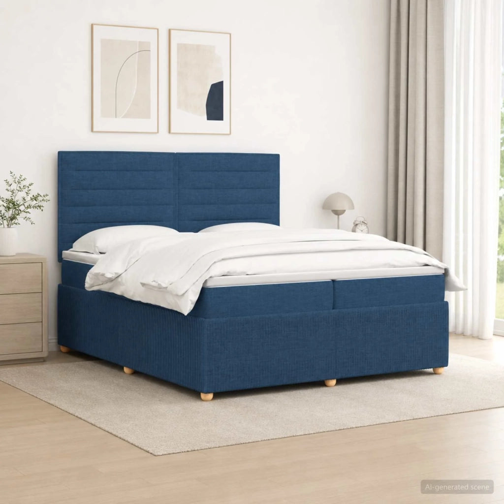 Letto Box Spring LED con Materasso Blu 200 x 200 cm Tessuto 3455936
