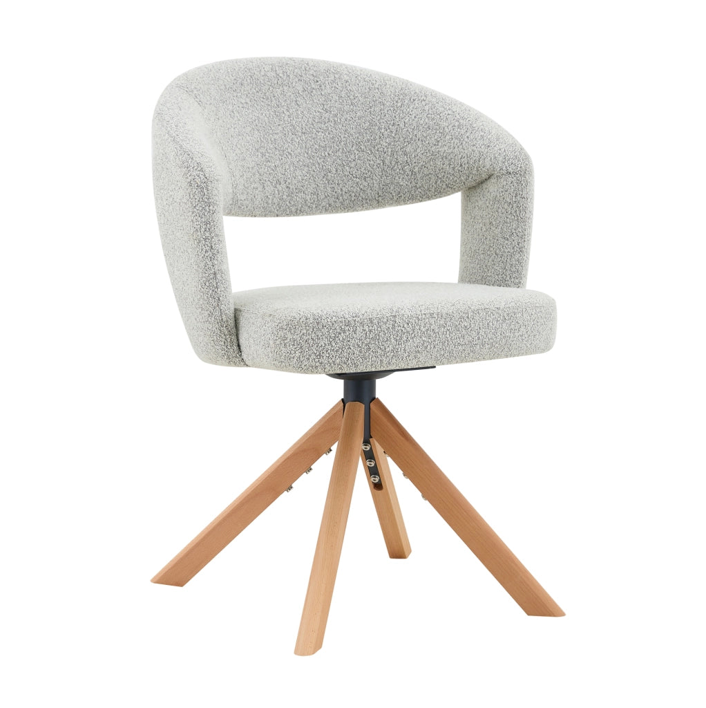 Sedia girevole 81;5 cm con schienale curvo in tessuto e legno grigio chiaro e naturale