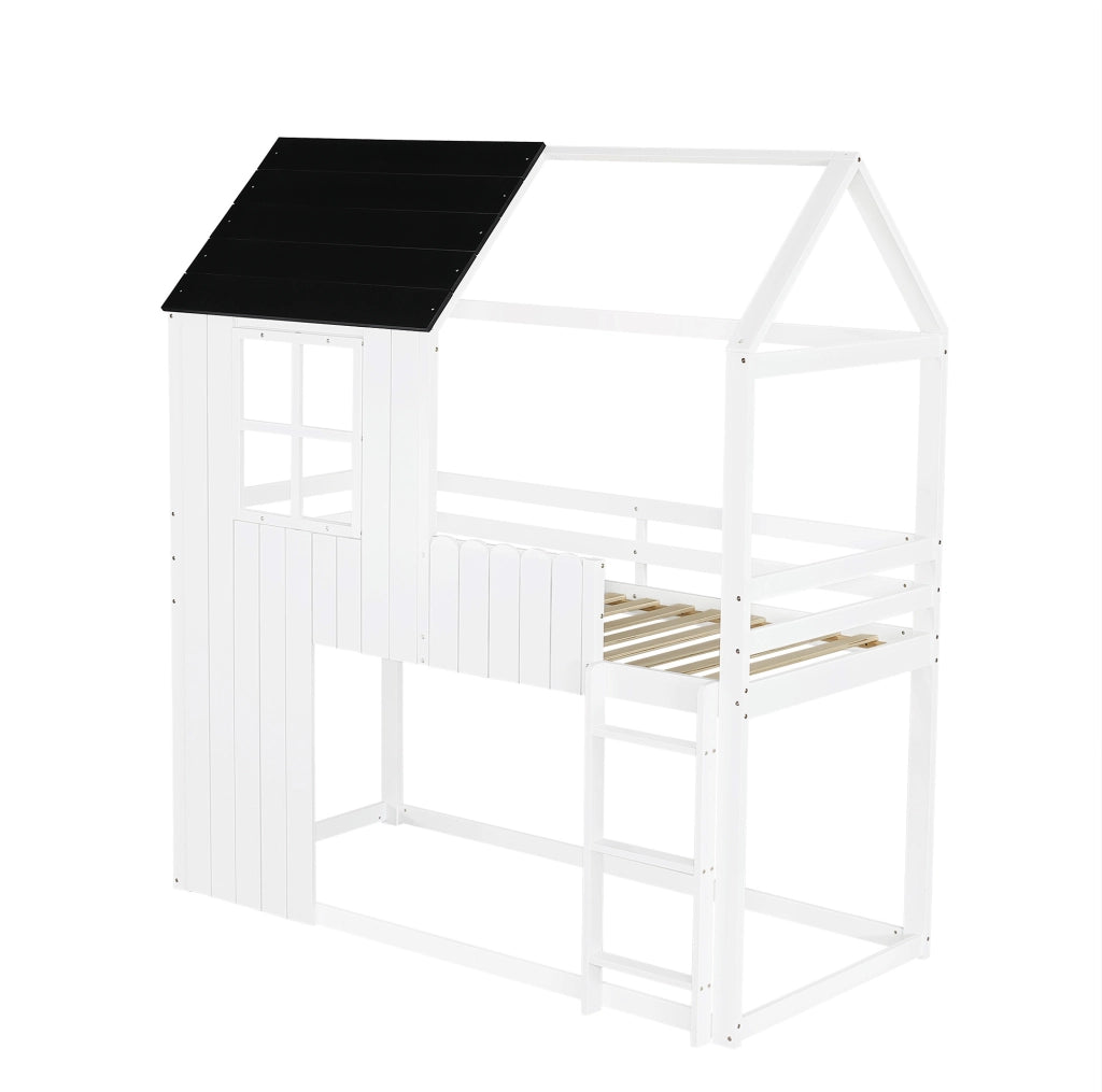 Letto a soppalco per bambini 90x200 cm con design casetta e scala
