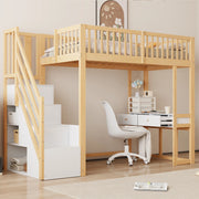 OKWISH Letto a Soppalco 90×200 cm, Letto Singolo con Scala Contenitore, Scrivania Multifunzione e Spazio Sotto Letto, senza Materasso, Bianco