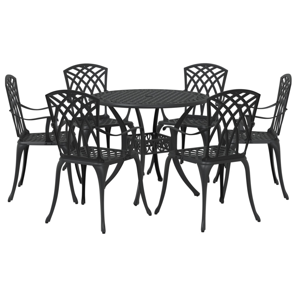 Set da Pranzo da Giardino in 7 Pezzi in Alluminio pressofuso Nero