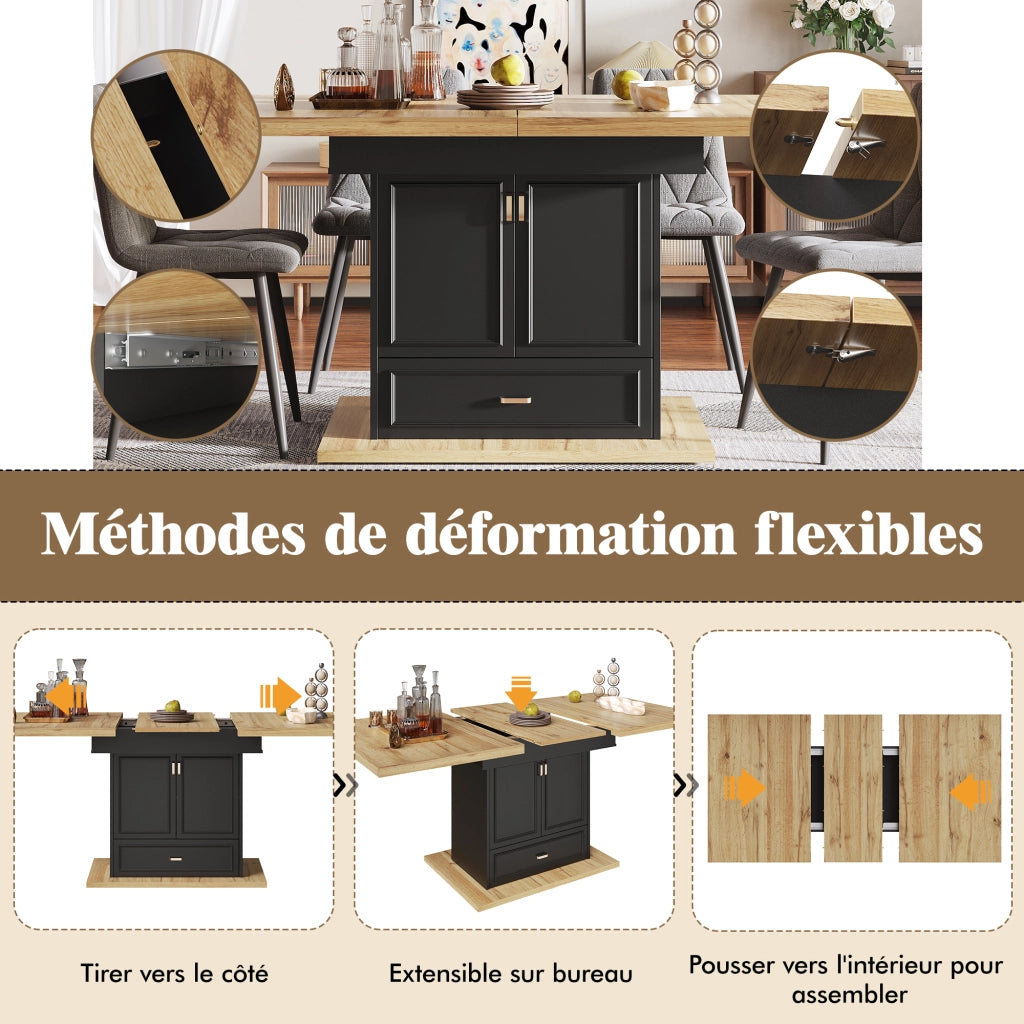 Tavolo allungabile da pranzo con 2 ante, 1 cassetto e ripiani regolabili, per cucina e soggiorno, 110 × 80 × 75 cm